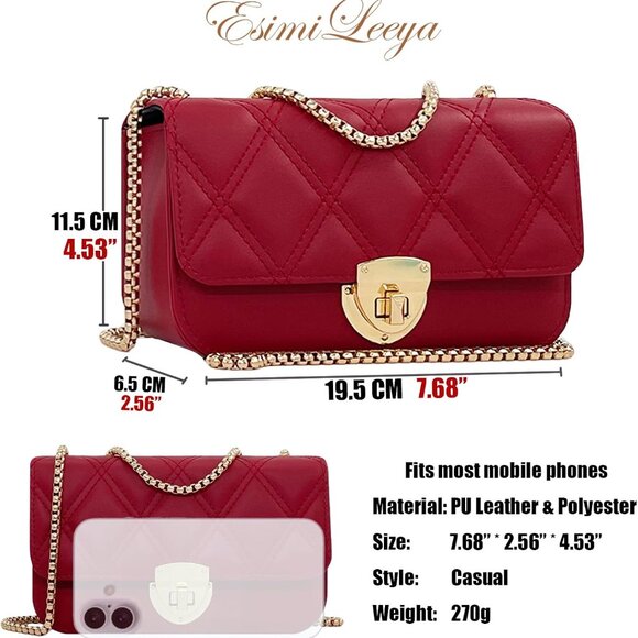 Red Mini Handbag with Golden Chain Crossbody for Women - Twist Lock, Spacious, V - Picture 5 of 6